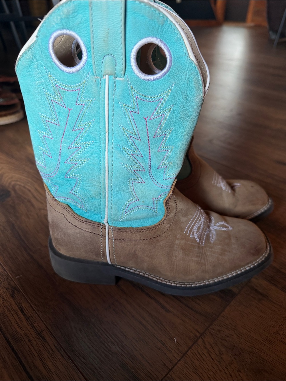 Shyanne Turquoise and Brown Kids Cowboy Boots - Picture 7 of 7